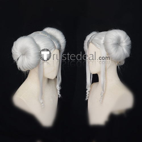 Fire Emblem Three Houses Flayn Edelgard Princess Time Skip Silver Grey White Green Styled Cosplay Wig