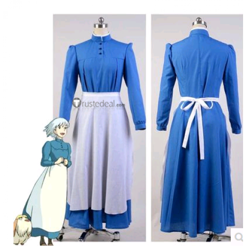 Howl's Moving Castle Sophie Hatter Blue Yellow Dress Cosplay Costumes