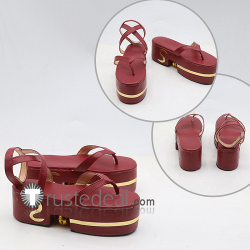 Onmyoji Kagura Dark Red Cosplay Shoes Boots