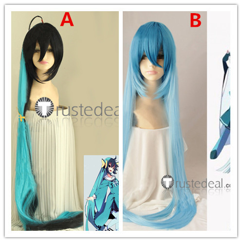 Pokemon Gijinka Glaceon Vaporeon Long Blue Black Cosplay Wig