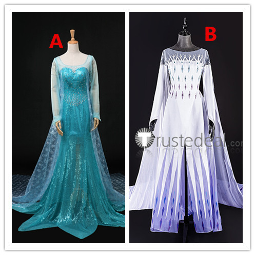 Frozen Disney Princess Elsa Blue and White Dress Cosplay Costumes Frozen Disney Princess Elsa Blue and White Dress Cosplay Costumes