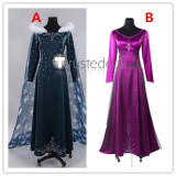 Frozen Disney Queen Elsa Snow Fur Dress and Purple Pajamas Dress Cosplay Costumes