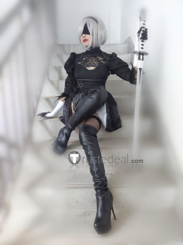 Nier Automata 2B Black Gothic Lolita Cosplay Costume1