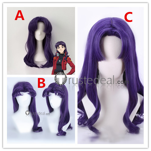 Neon Genesis Evangelion Misato Katsuragi Purple Curly Cosplay Wigs