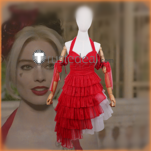 Suicide Squad 2021 Movie Harley Quinn Red White Dress Cosplay Costume