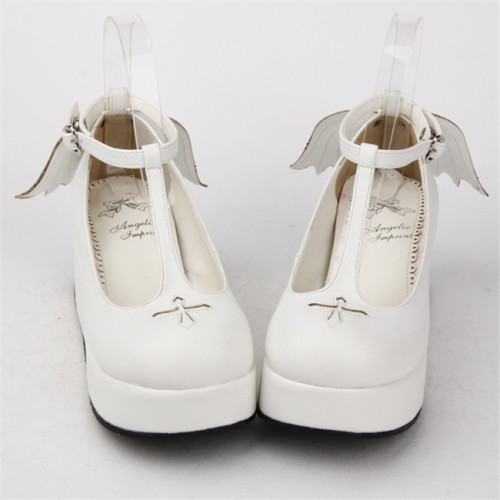 Angelic Imprint- Sweet T-shaped Straps Lolita High Platform Shoes with Detachable Angel Wings