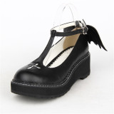 Angelic Imprint- Sweet T-shaped Straps Lolita High Platform Shoes with Detachable Angel Wings