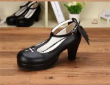 Angelic Imprint- Gothic T-shaped Straps Lolita Heels Shoes with Detachable Angel Wings