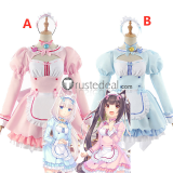 Nekopara Chocola and Vanilla Blue Pink Lolita Maid Cosplay Costumes