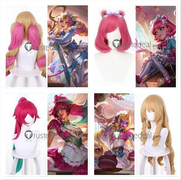 League of Legends LOL Cafe Cuties New Skin Annie Soraka Sivir Gwen Pink Blonde Green Cosplay Wig