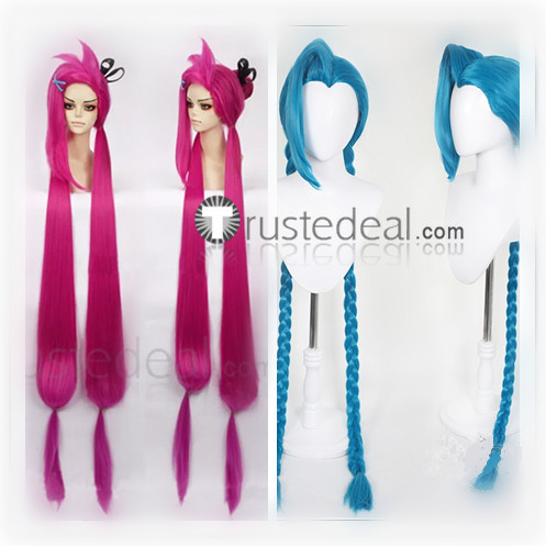 League of Legends Slayer Jinx Pink Blue Cosplay Wigs