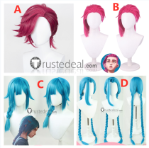 League of Legends Arcane Jinx Powder Vi Long Blue Pink Young Cosplay Wig Lace Front