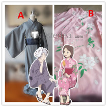 Hotarubi no Mori e Gin and Hotaru Kimono Yukata Grey Pink Cosplay Costumes