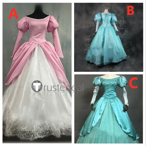 The Little Mermaid Disney Princess Ariel Pink Blue Dress Holiday Cosplay Costumes 2