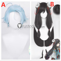 Genshin Impact Concert Drummer Chongyun Child Young Shenhe Greyish Black Blue Cosplay Wigs
