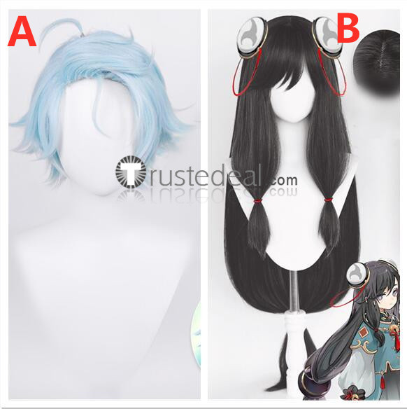 Genshin Impact Concert Drummer Chongyun Child Young Shenhe Greyish Black Blue Styled Cosplay Wig