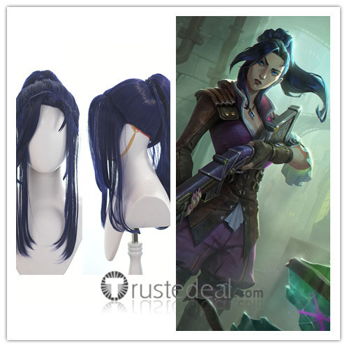 League of Legends LOL Arcane Caitlyn Blue Purple Ponytail Cosplay Wigs