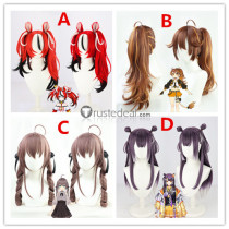 Vtuber Virtual YouTuber Hakos Baelz Natsuiro Matsuri Shishigami Leona Umise Yotsuha Brown Red Ponytails Cosplay Wigs