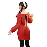 1/3 Delusion SPY x FAMILY Anya Yor Forger Red Black Sweater Daily Dress Cosplay Costumes