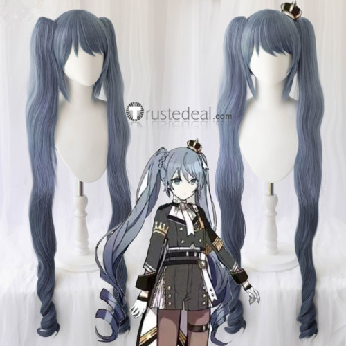 Vocaloid 2022 Racing Miku Hatsune Project Sekai Military Long Grey Green Ponytails Cosplay Wigs