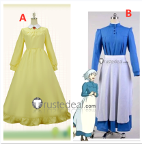 Howl's Moving Castle Sophie Hatter Blue Yellow Dress Cosplay Costumes