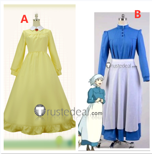 Howl's Moving Castle Sophie Hatter Blue Yellow Dress Cosplay Costumes