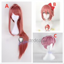 Doki Doki Literature Club Monika Long Natsuki Sayori Pink Ponytail Cosplay Wigs