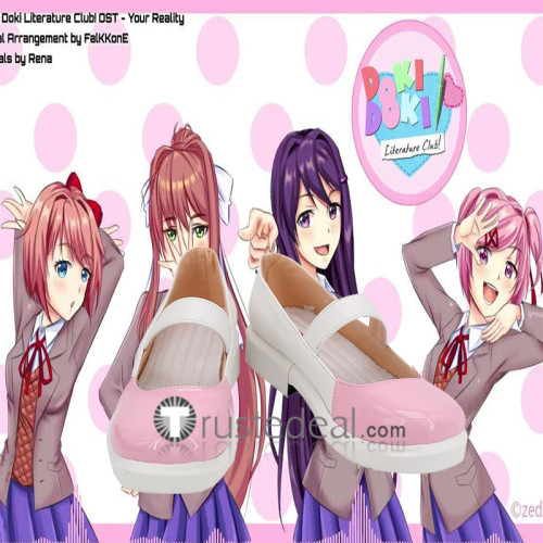 Doki Doki Literature Club Sayori Yuri Natsuki Monika Cosplay Costume Pink Blue White School Cosplay Shoes