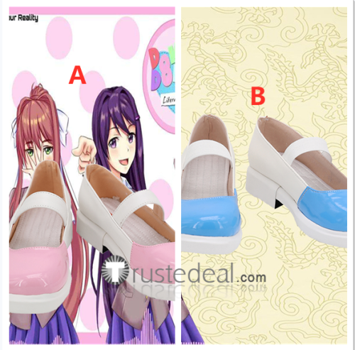Doki Doki Literature Club Sayori Yuri Natsuki Monika Cosplay Costume Pink Blue White School Cosplay Shoes