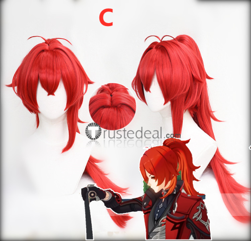 Genshin Impact Al Haitham Dehya Diluc Red Dead of Night Red Brown Grey Cosplay Wigs