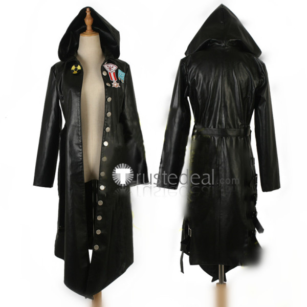 PUBG PlayerUnknown's Battlegrounds Trench Coat Black Hooded Jacket Cosplay Costume