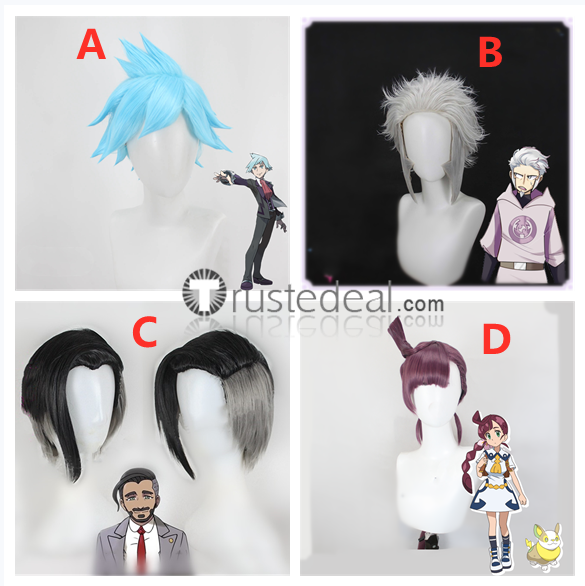 Pokemon Subway Boss Best Wishes Ingo Nobori Steven Stone Chloe Cerise Chairman Rose Purple Blue Silver Styled Cosplay Wigs