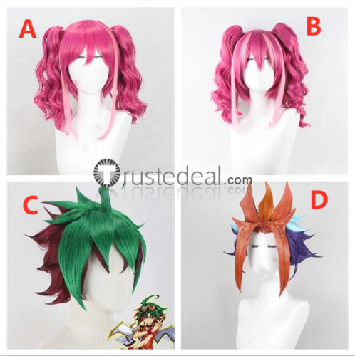 Yugioh VRAINS Soulburner Yuzu Hiragi Yuya Sakaki Green Pink Styled Cosplay Wig