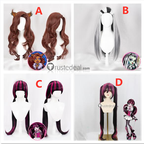 Draculaura Clawdeen Wolf Frankie Stein White Brown Pink Black Cosplay Wigs