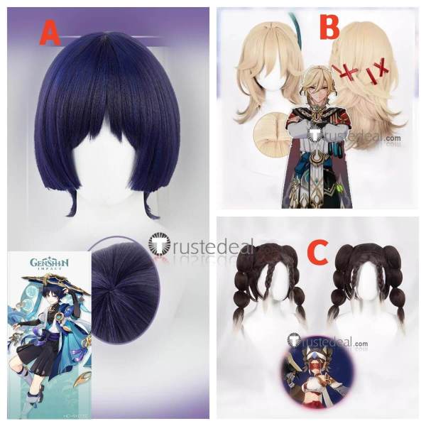 Genshin Impact Wanderer Scaramouche Kaveh Eremite Desert Clearwater Brown Blonde Blue Purple Cosplay Wigs