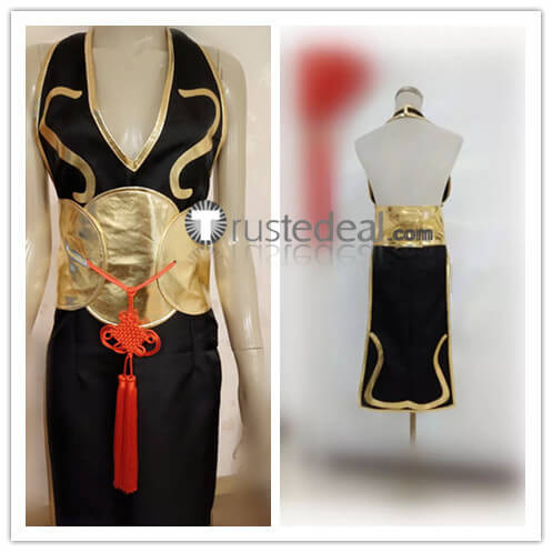 Street Fighter5 CHUN LI Black Golden Cosplay Costume