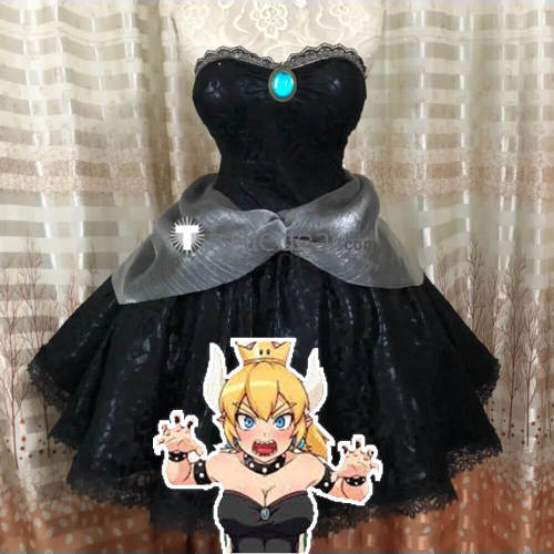 Super Mario Bros Bowsette Princess Bowser Black Lace Cosplay Costume 2