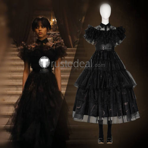 open lace back dress Womens Wednesday Addams Dance Dress Costume