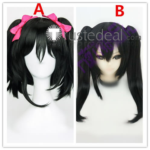 Love Live Nico Yazawa Black Ponytails Cosplay Wig Hair Bows