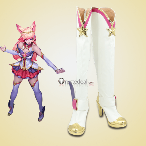 League of Legends Star Guardian Ahri White Golden Cosplay Boots Shoes Socks
