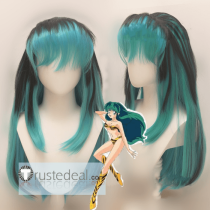Urusei Yatsura Lum Invader Ramu Blue Green Black Buns Cosplay Wig Yellow Hair Accessories