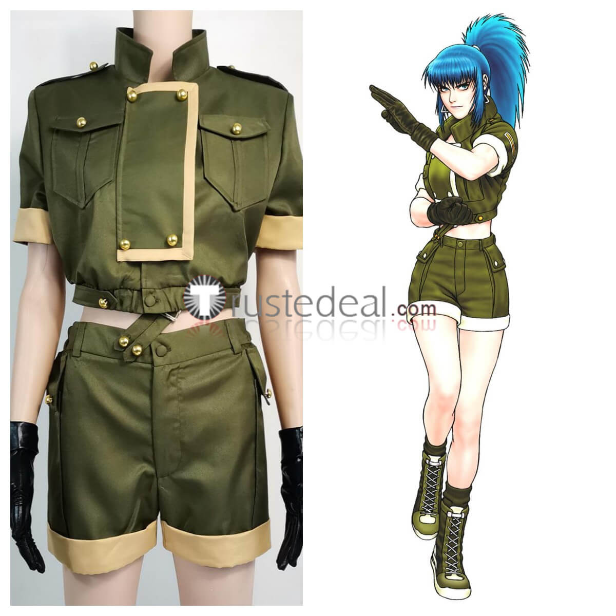The King of Fighters Leona Heidern Green Cosplay Costume