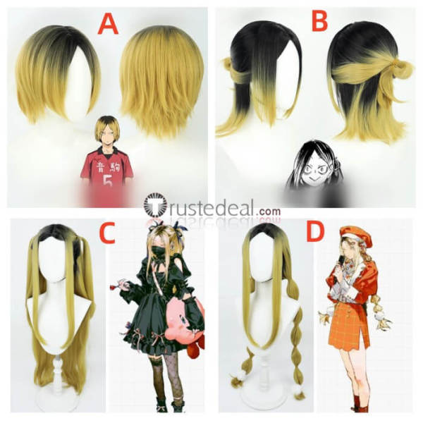 Haikyuu Kenma Kozume Blonde Black Genderbend Female Long Cosplay Wigs