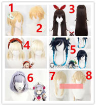 Genshin Impact Amber Venti Traveler Aether Lumine Kong Ying Noelle Klee Blonde Purple Brown Cosplay Wigs