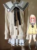Kimi to Kanojo to Kanojo no Koi Mukou Aoi Miyuki Sone White Black School Uniform Yellow Cardigan Cosplay Costume