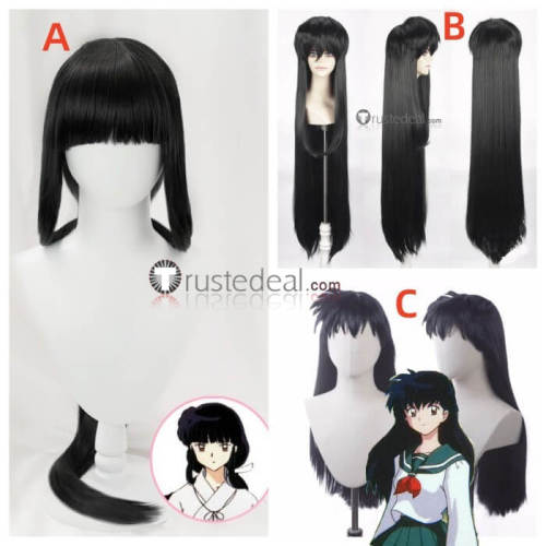 Inuyasha Kagome Higurashi Kikyo Long Black Styled Cosplay Wig