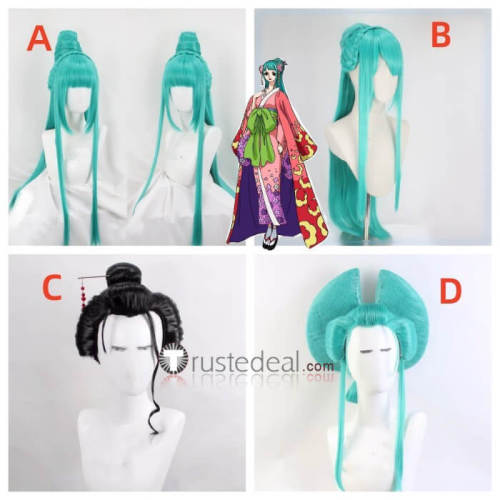 One Piece Kozuki Hiyori Nico Robin Oiran Geisha Blue Black Styled Cosplay Wig