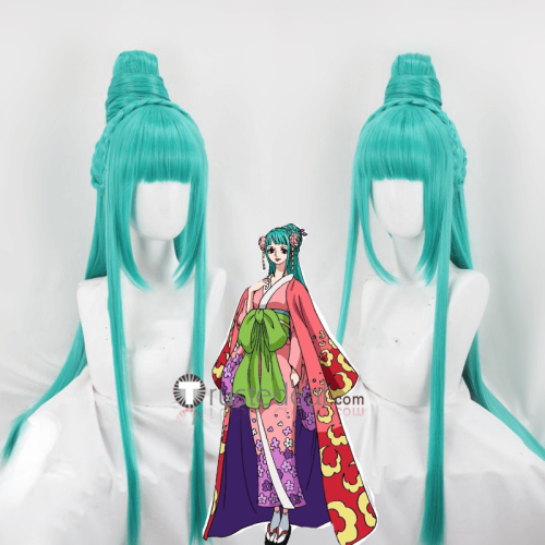 One Piece Kozuki Hiyori Nico Robin Oiran Geisha Blue Black Styled Cosplay Wig