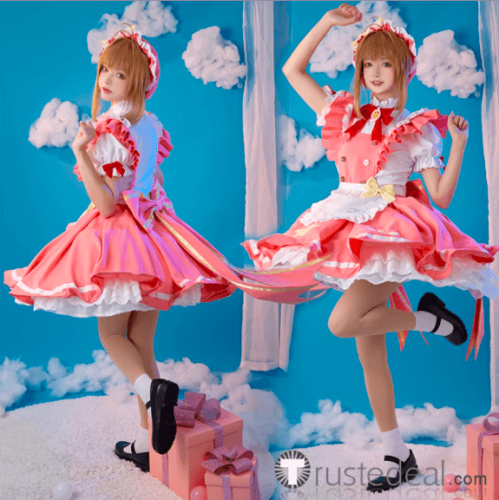 Cardcaptor Sakura Kinomoto Sakura Pink Fanart Lolita Dress Battle Cosplay Costume