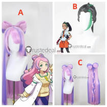 Pokemon Scarlet Violet Miriam Nemona Black Green Pink Styled Cosplay Wig